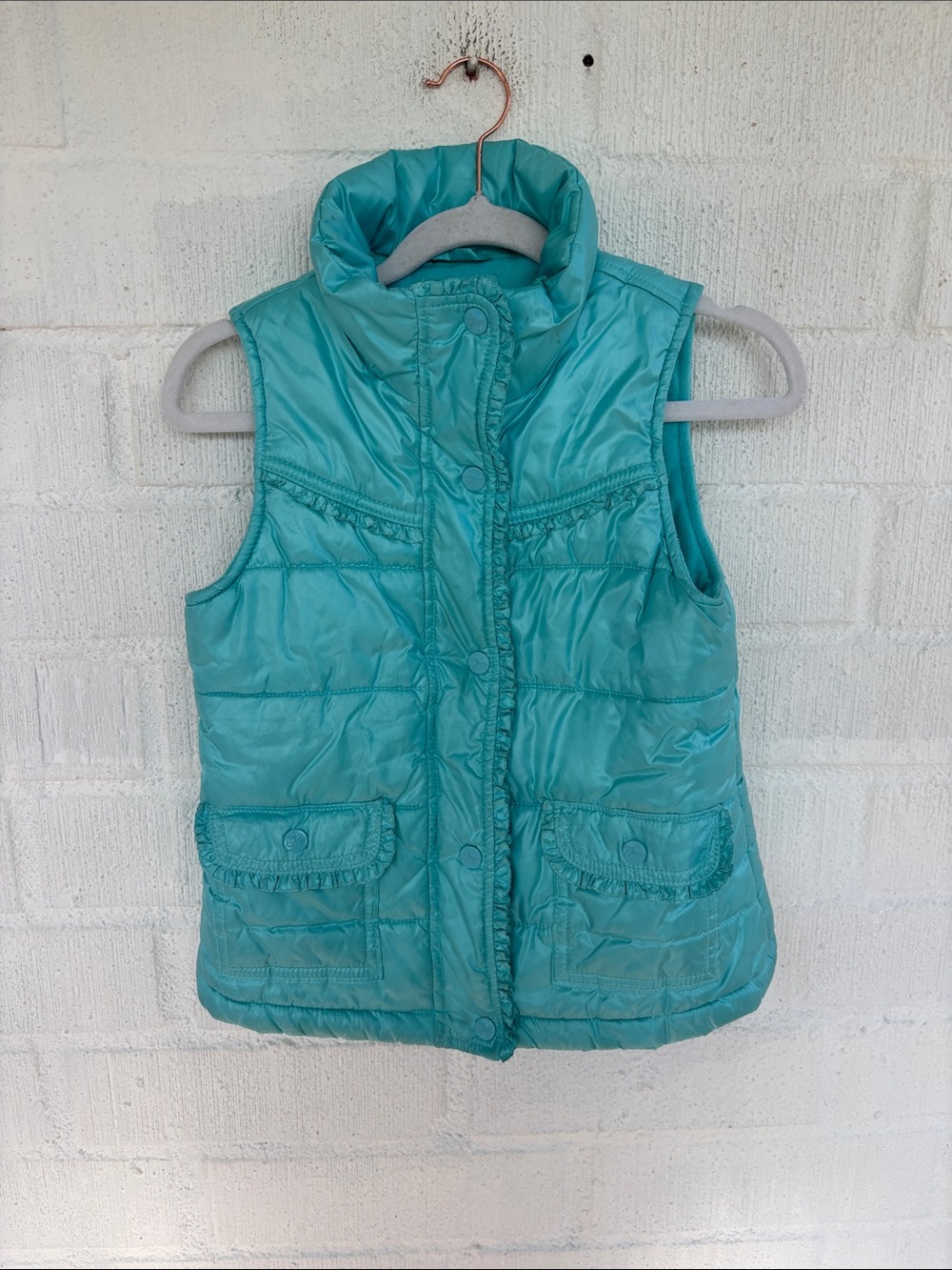 Gap Ruffle Blue Quilted Sleeveless Puffer Vest sz M/8